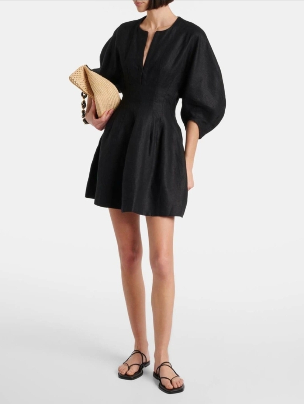 Faithfull The Brand Soleil Linen Mini Dress Womens 8 Black Whimsical Festival